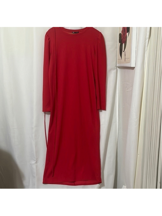 Zara Dresses & Skirts - Zara Red Super Maxi Long Sleeve Dress with Optional Belt a224